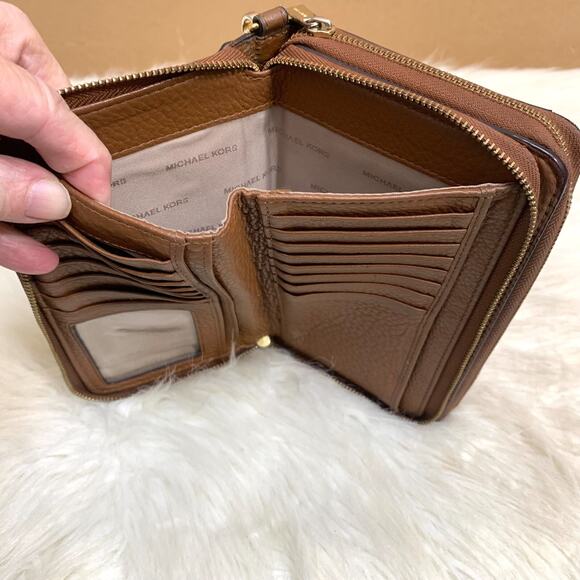 MICHAEL KORS Vintage JET SET Large Double Zip Brown Leather Wrist Wallet - Picture 6 of 16